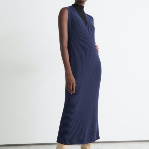 & Other Stories Navy Sleeveless Midi Knit Dress NWT Size Small